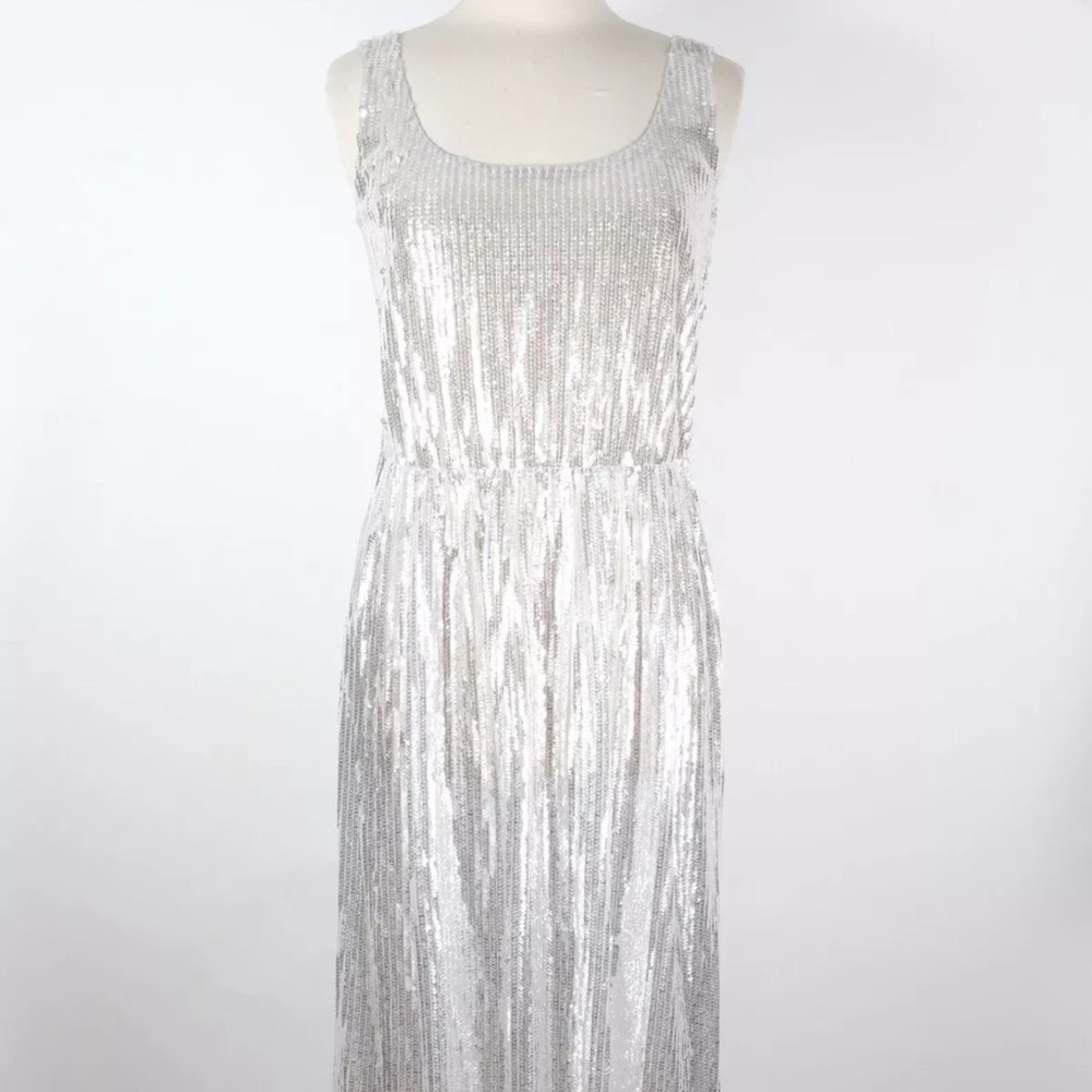 Marc Jacobs Runway NWT silver sequin midi dress with black detachable belt - Picture 5 of 15